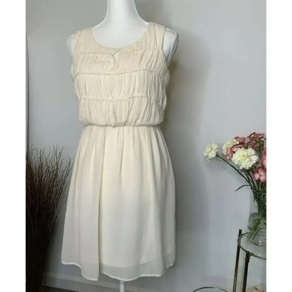 Doe & Rae plaited sheath mini Dress sleeveless cream sz small party
